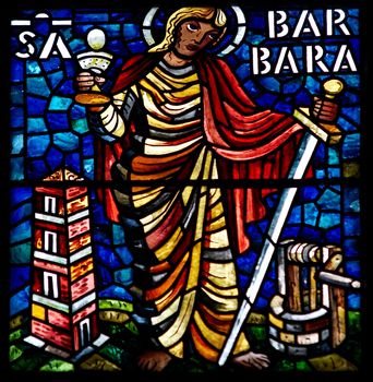 Shot of the color window - "Saint Barbara".
St Vitus cathedral, Prague, Czech republic, Europe.