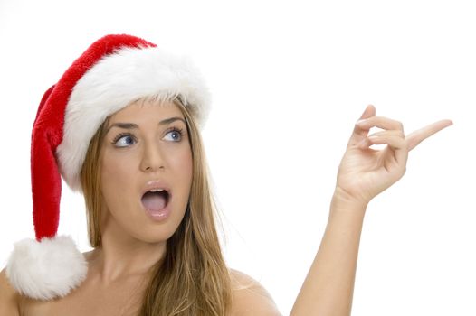 indicating sexy lady with santa cap