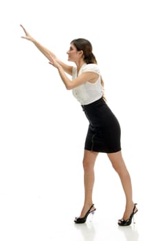 dancing young woman on an isolated white background