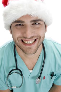 smiling doctor with stethoscope on an isolated background