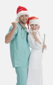 smiling medical professionals on an isolated white background