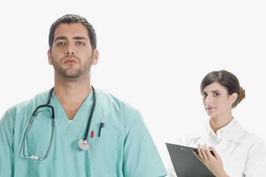 serious medical professionals on an isolated white background