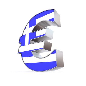shiny euro symbol in a chrome and metal look - front surface is textured with greek flag