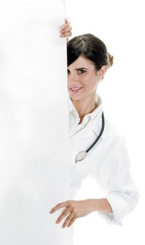 doctor standing with placard on an isolated white background