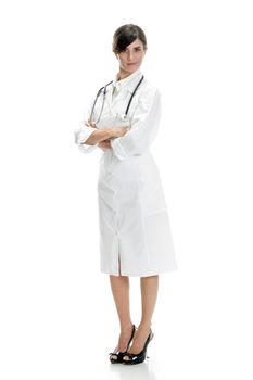 standing lady doctor with crossed arms on an isolated background