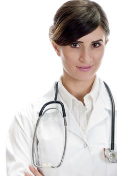 portrait of lady doctor with stethoscope against white background