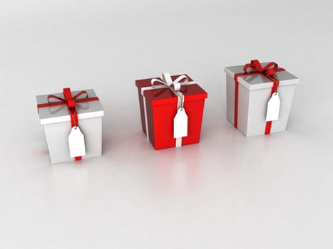 isolated  three dimensional wrapped gift boxes