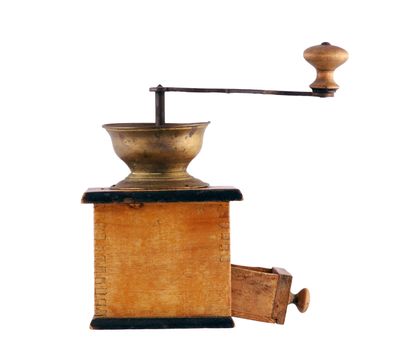 Detail of the coffee grinder over white background