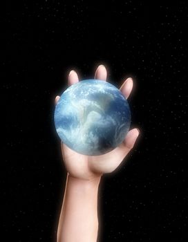 A conceptual image of a greedy hand about to grab control over the world.