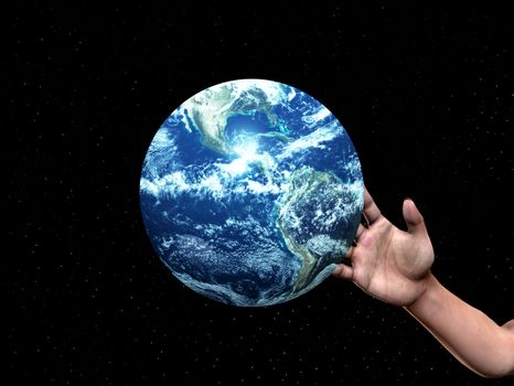 A conceptual image of a greedy hand about to grab control over the world.