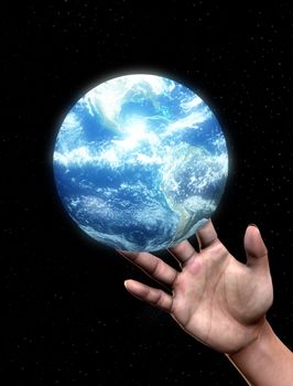 A conceptual image of a greedy hand about to grab control over the world.