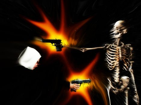 A conceptual abstract image showing that gun crime can lead to death.