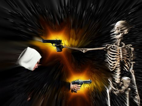 A conceptual abstract image showing that gun crime can lead to death.