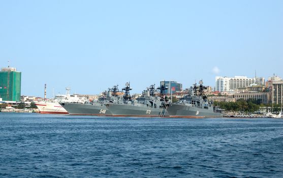 Sea scenery of Russian naval  and seaport Vladivostok .