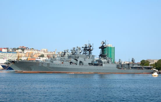 Sea scenery of Russian naval  and seaport Vladivostok .