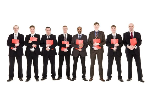 Group of people with documents isolated on white background