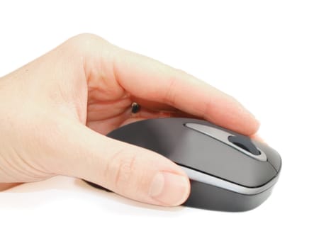 Wireless computer mouse with a hand on top 