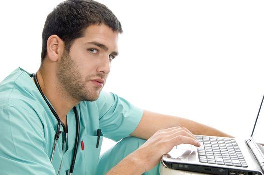 doctor with laptop with white background