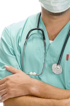 close view of doctor's chest on an isolated background