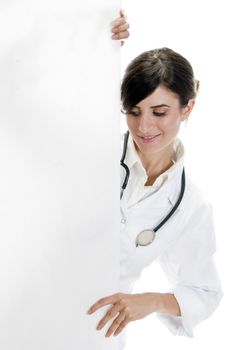 doctor posing with placard on an isolated background