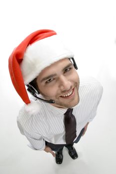 high angle view of businessman with white background