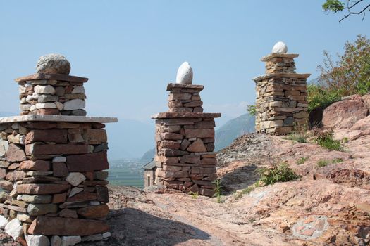 little towers inside the caste of saint firmiano in italy