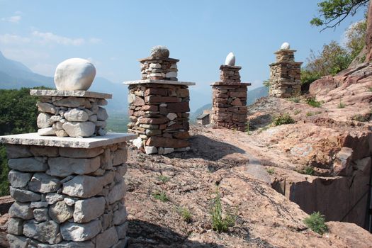little towers inside the caste of saint firmiano in italy