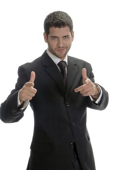 businessman showing hand gesture with white background