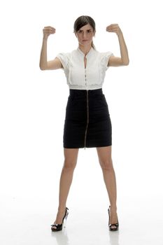 standing beautiful woman against white background