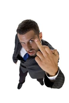 angry man showing finger on an isolated background