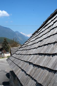 wooden roof in mountain in italy