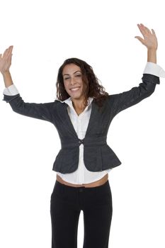 lady with open palms with white background