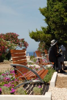 Garden seat in a sunny park