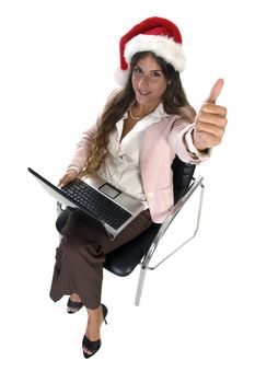 businesswoman wishing good luck smiling lady with santacap