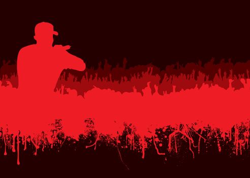 Rock or music concert crowd in silhouette with grunge ink blood effect