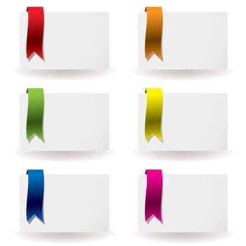 Flowing colourful ribbon on white paper business card and shadow