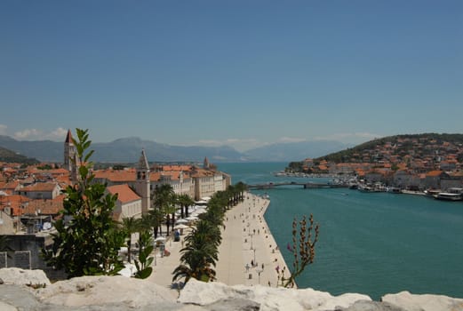 Wiew of Trogir and Ciovo island and  Trogir's port