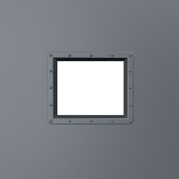 riveted metal framed window in grey wound - 3d illustration