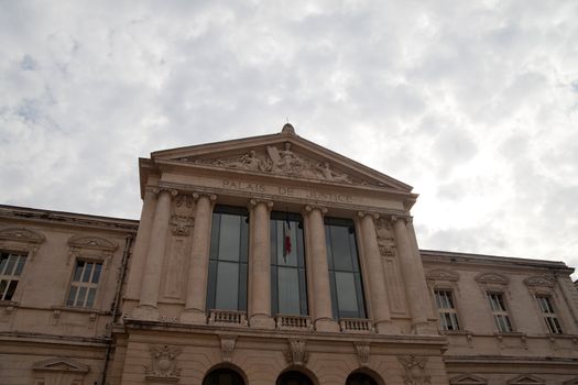 The facade of Nice, France justice building