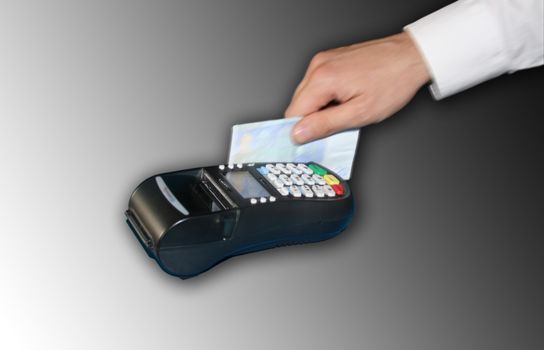 black pos during a transaction of a banknote