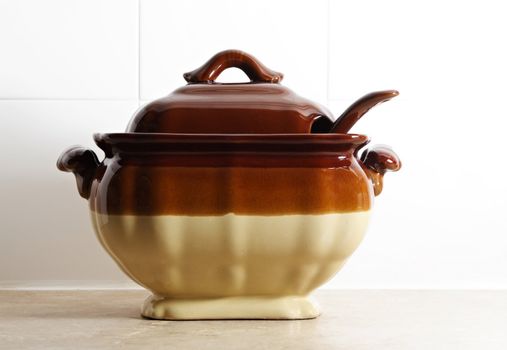 soup tureen on counter top