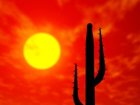 3 D rendering of a saguaro cactus silhouette at sunset