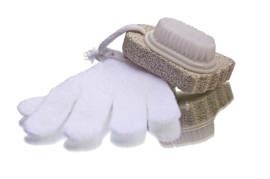 Massage and scrub glove with pumice