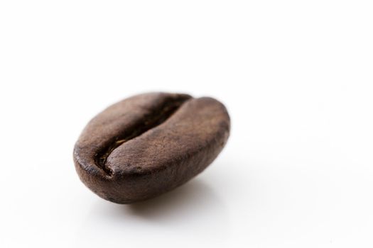 closeup of one coffee bean on white background