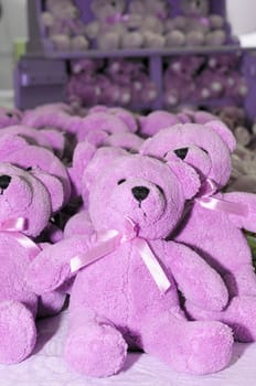 Teddy bears peluches exposed for sale in a shop