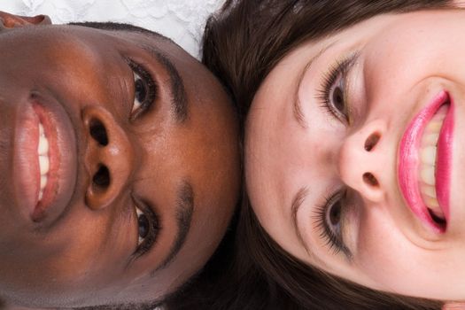 Black man and white woman. Loving couple close up.