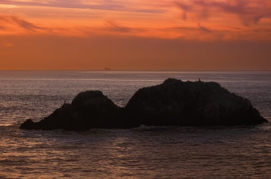 Twilight on Pacific coast in Califonia near San Francisco.