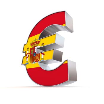 shiny euro symbol in a chrome and metal look - front surface is textured with spanish flag