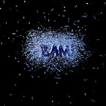 exploding word bam! on black background - 3d illustration