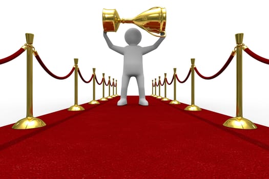 Red carpet on white background. Isolated 3D image